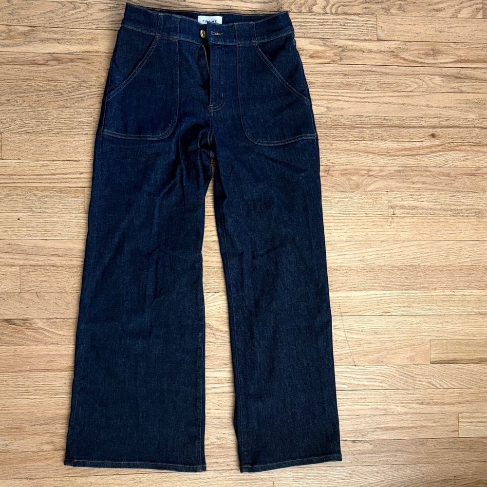 FRAME Modern Pocket Jean in Rinse Size 29 High Rise Wide Leg Stretchy